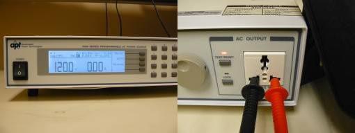 Figure 6a: 6020 source set to 120.0VAC and voltmeter connected between line and neutral output Figure 6a: 6020 source set to 120.0VAC and voltmeter connected between line and neutral output